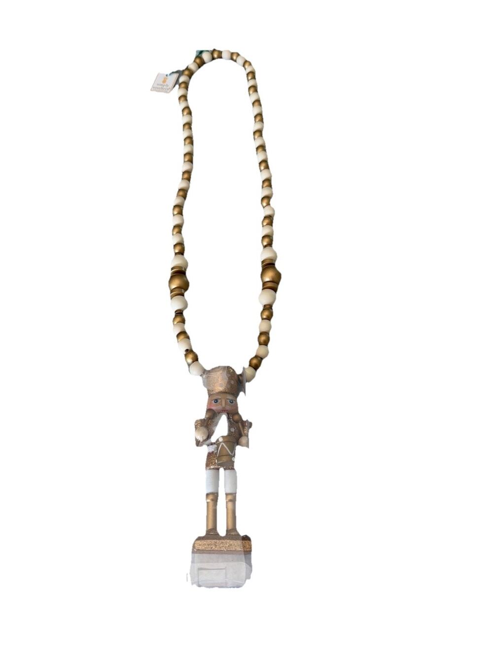 Simply Southern Wooden Beaded Gold Nutcracker Christmas Holiday Necklace ~ NWT
